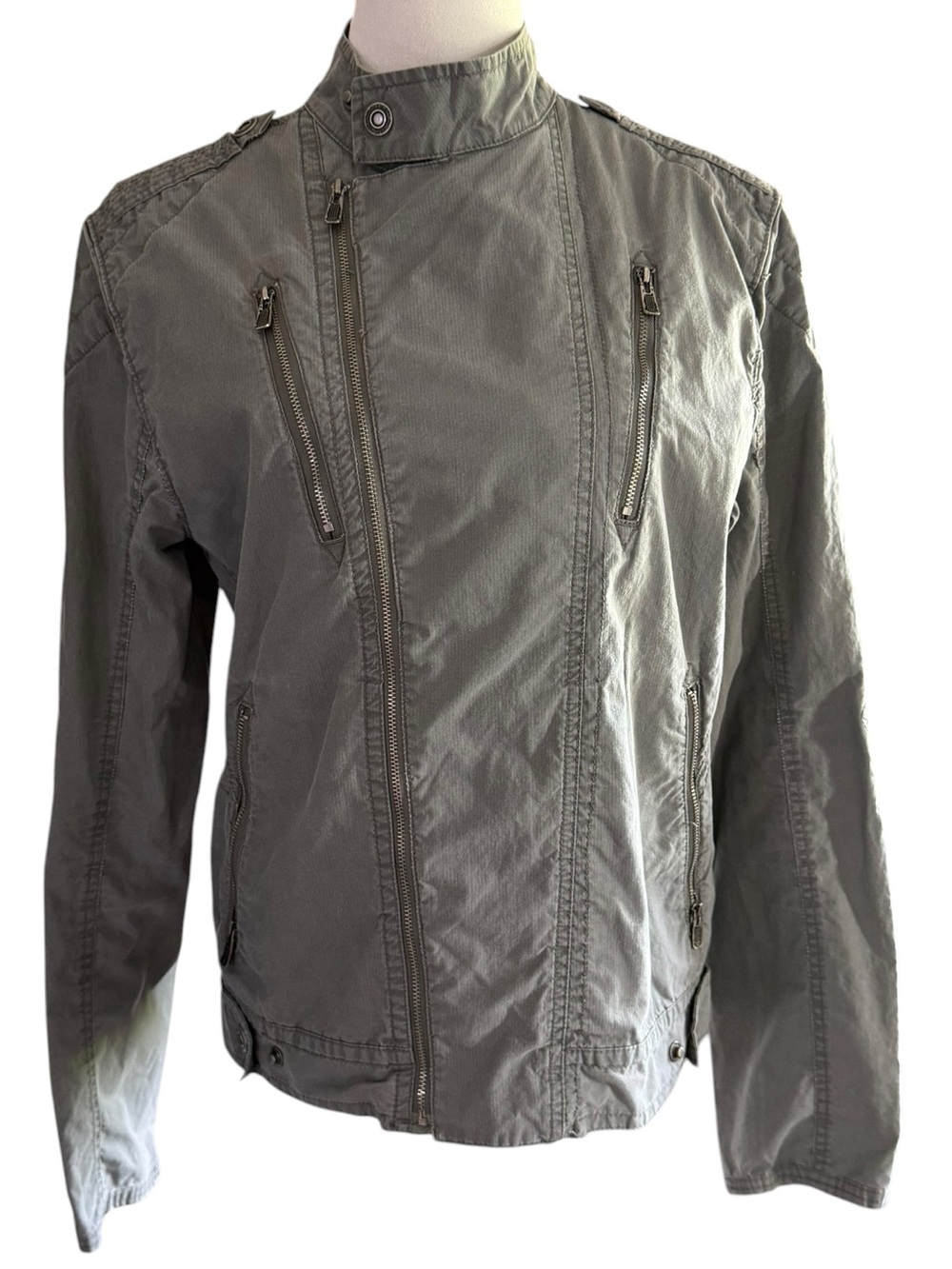 Calvin Klein Women’s Olive Gray Cotton Military-Style Zip Jacket